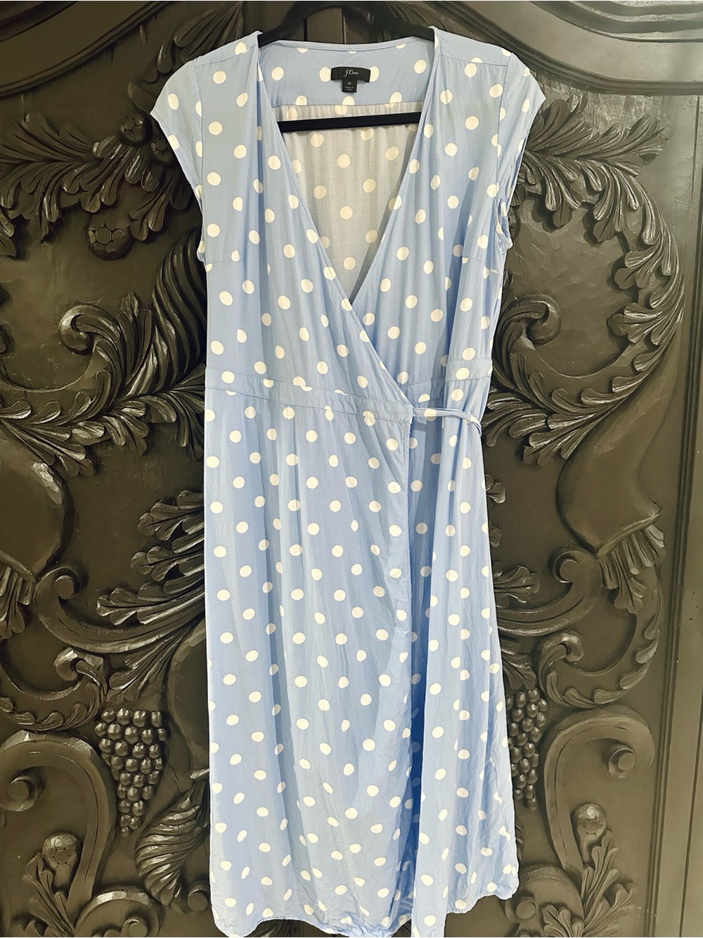 J. Crew Light Blue & White Polka Dot Wrap Dress